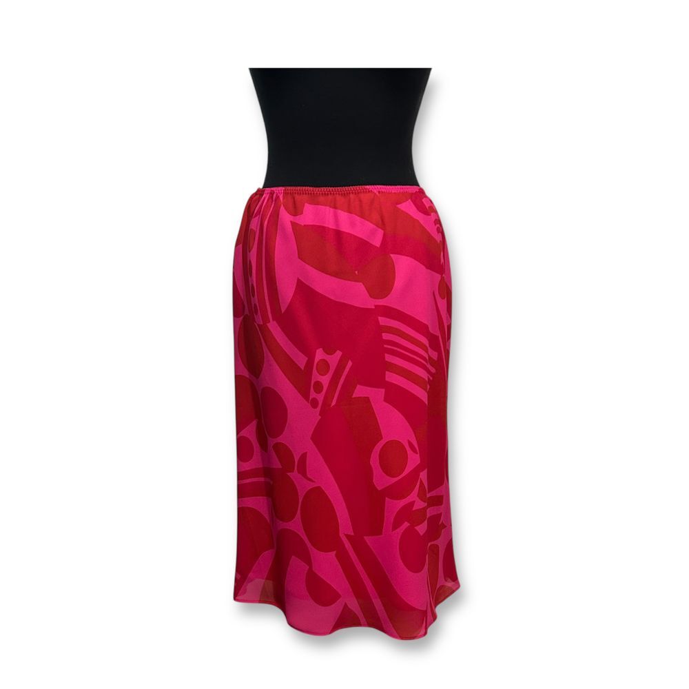 EUC The Limited Abstract Print A-Line‎ Midi Skirt in Vibrant Pink and Red Small